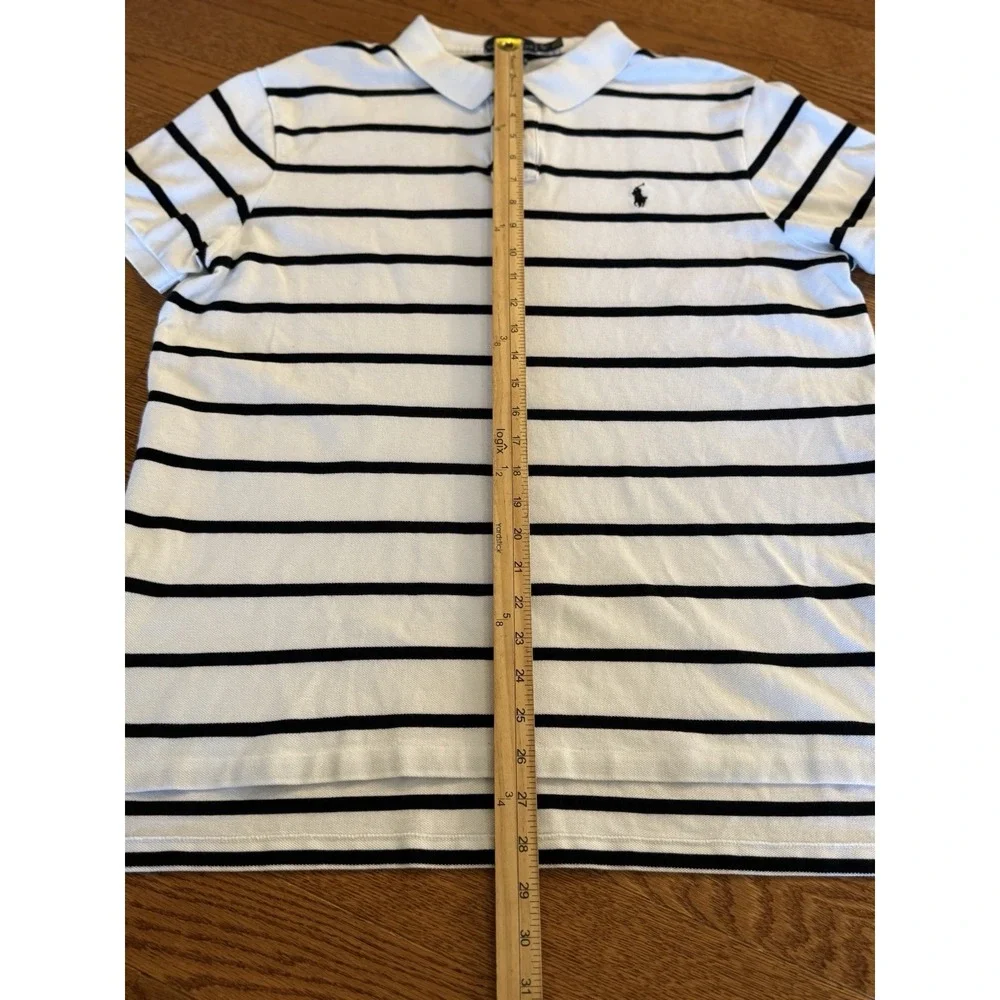 Polo Ralph Lauren Mens XL White Black Stripe Custom Fit Pique Polo Shirt Cotton